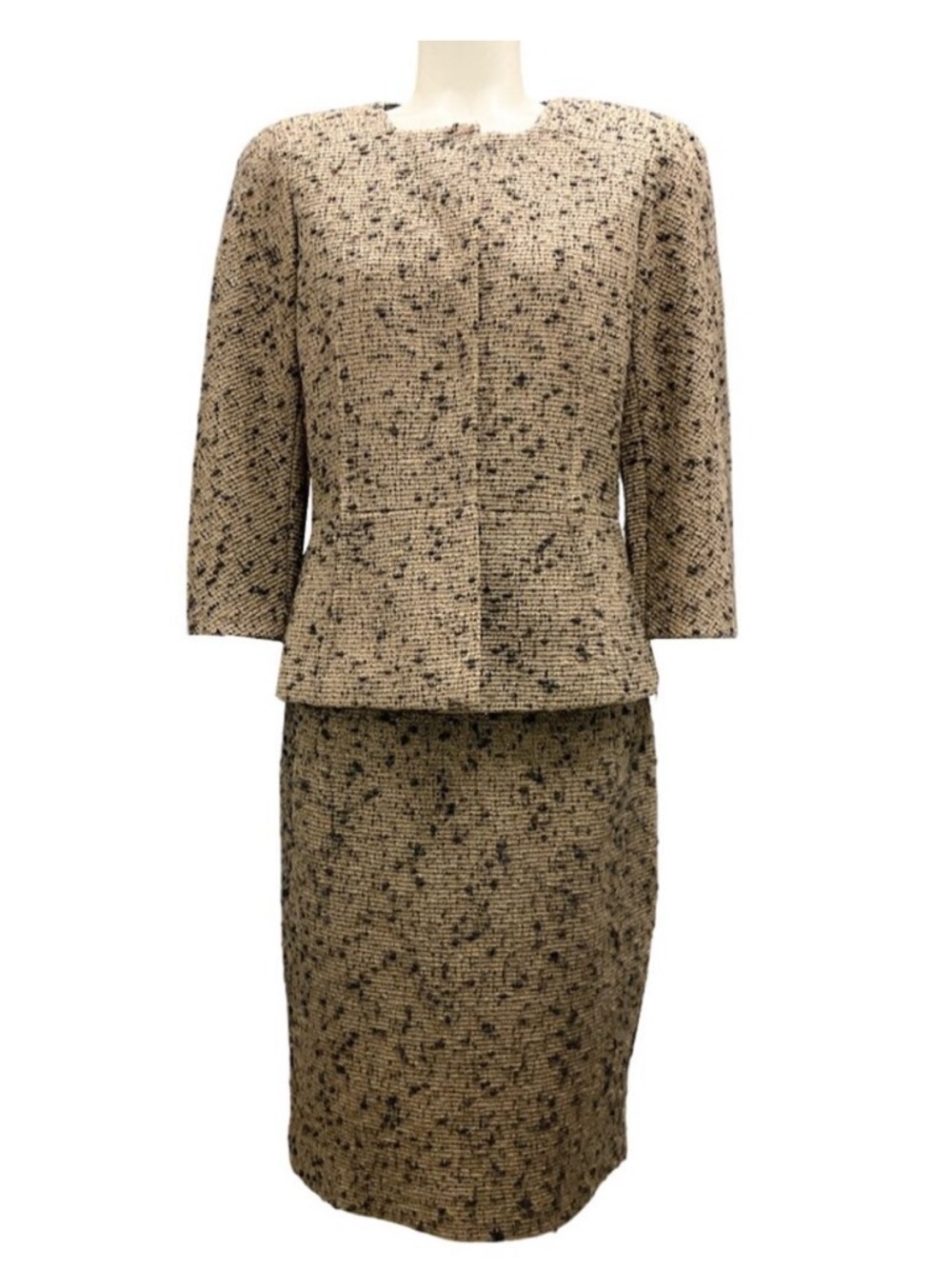 Lida Baday size 12 Beige Speckled Tweed Skirt Set - Women's Two-Piece